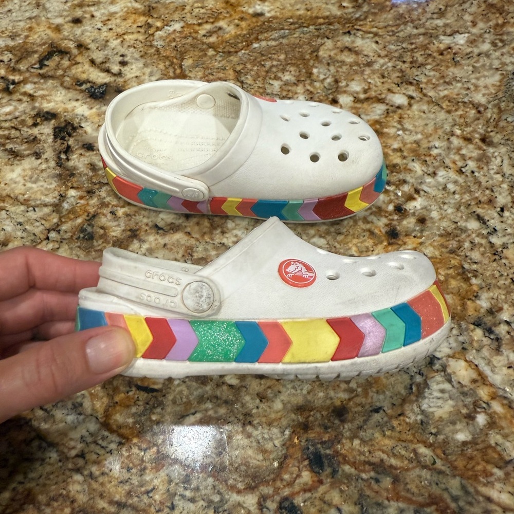 CROCS Kids' White Clogs with 🌈 Chevron